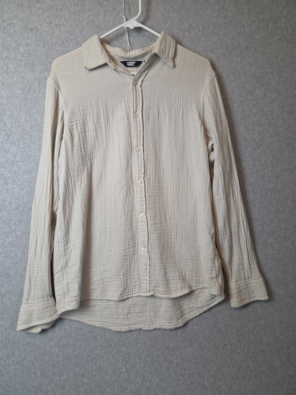 Lands' End 100% Cotton Gauzy Cream LS Button Up Casual Shirt Women's Medium